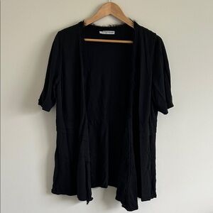 Maurices Black Fringe Open Front Short Sleeve Cardigan